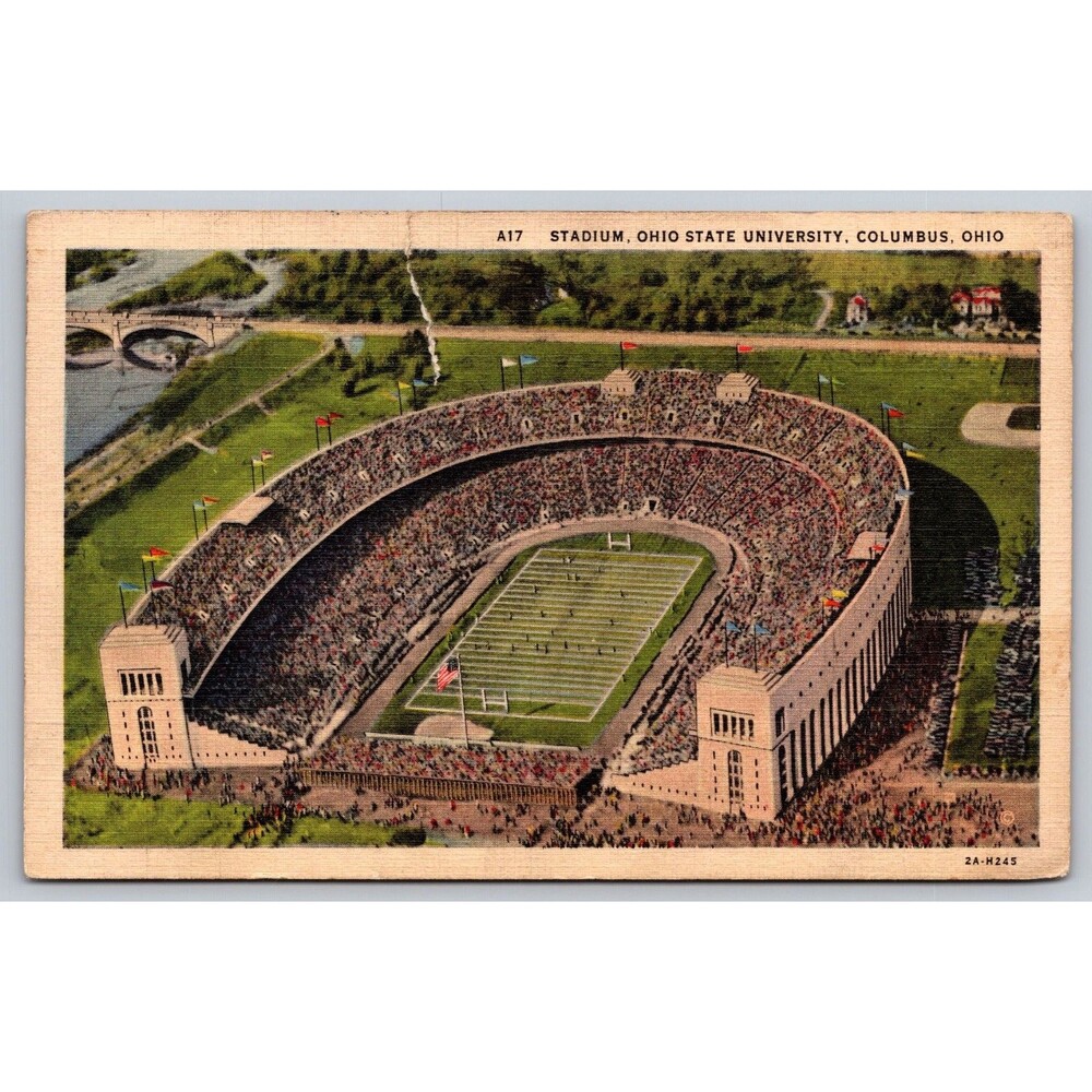1938 Ohio State University Stadium Linen Postcard Columbus OSU Posted *READ*
